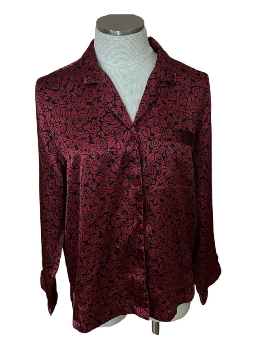 Morgan Taylor Intimates Pajama Set M Red Rose Satin Sleepwear Loungewear